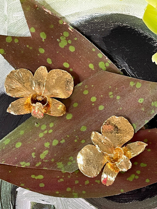 Gold Electroplated Orchid Clip-On Earrings