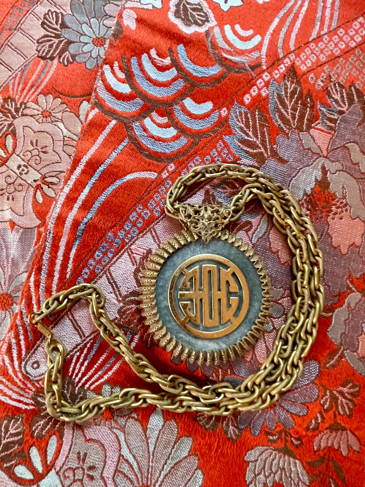 Larry Vrba for Miriam Haskell 1970s Jade & Gold Tone Necklace