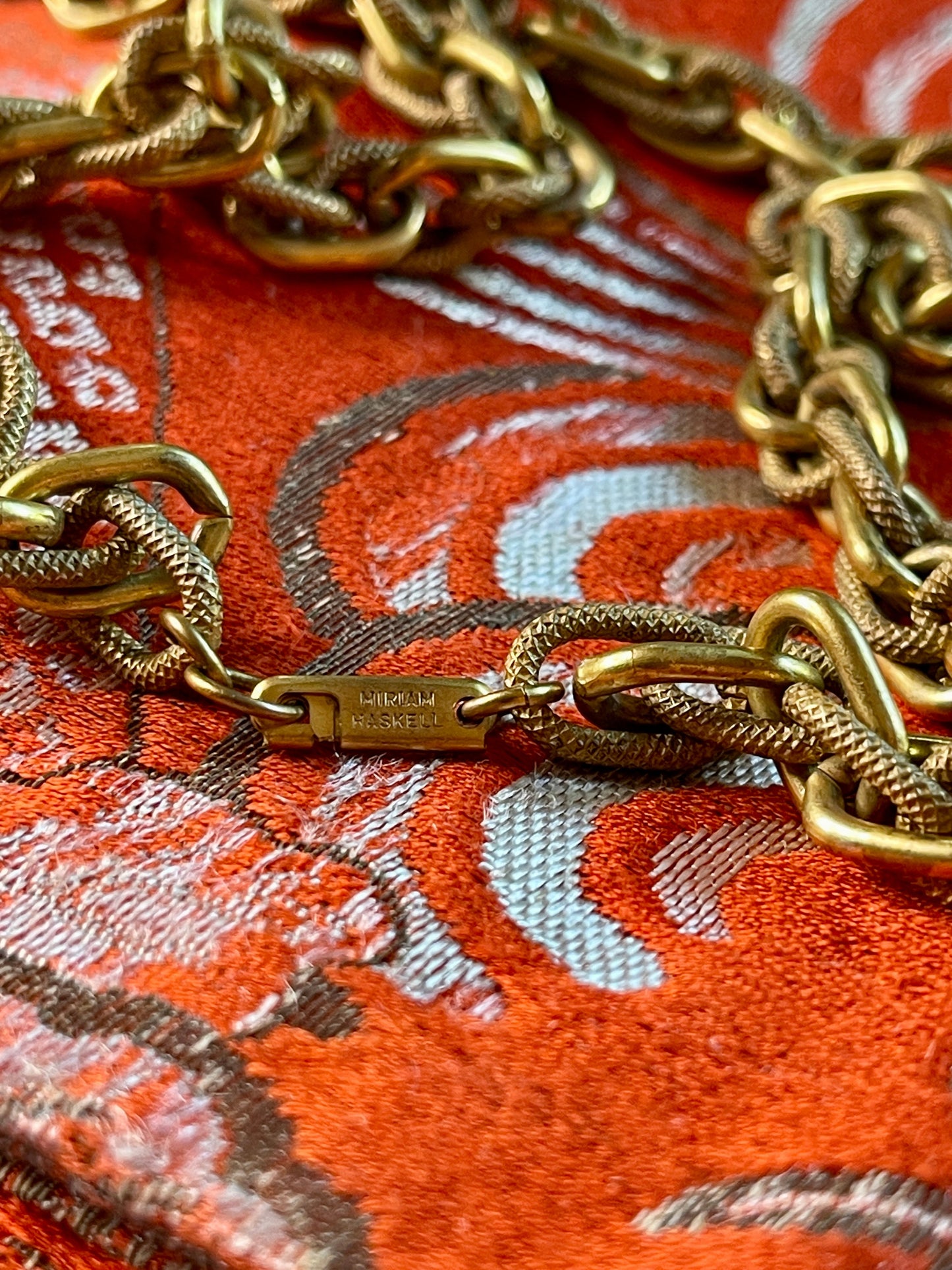 Larry Vrba for Miriam Haskell 1970s Jade & Gold Tone Necklace
