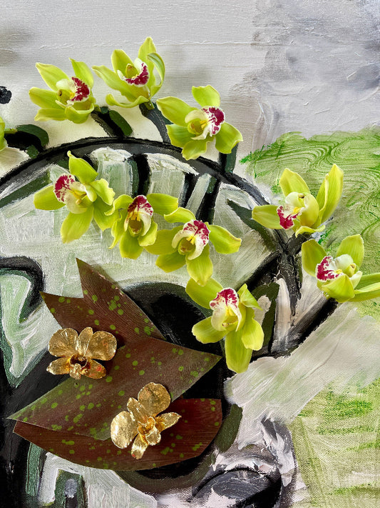 Gold Electroplated Orchid Clip-On Earrings