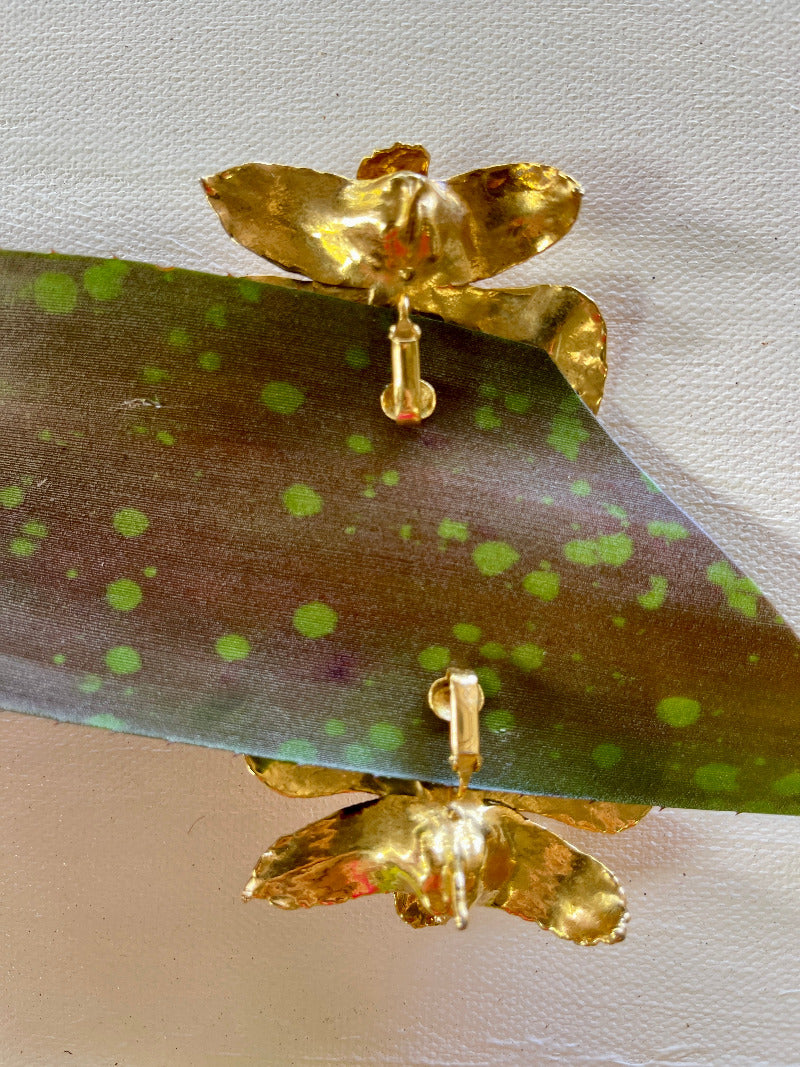 Gold Electroplated Orchid Clip-On Earrings