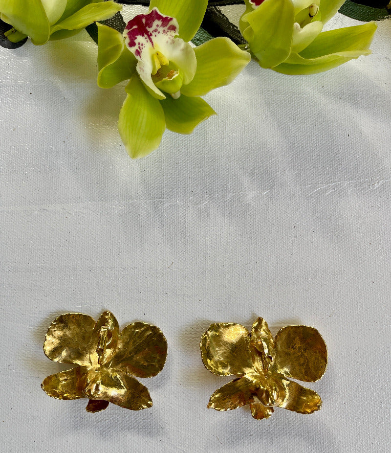 Gold Electroplated Orchid Clip-On Earrings