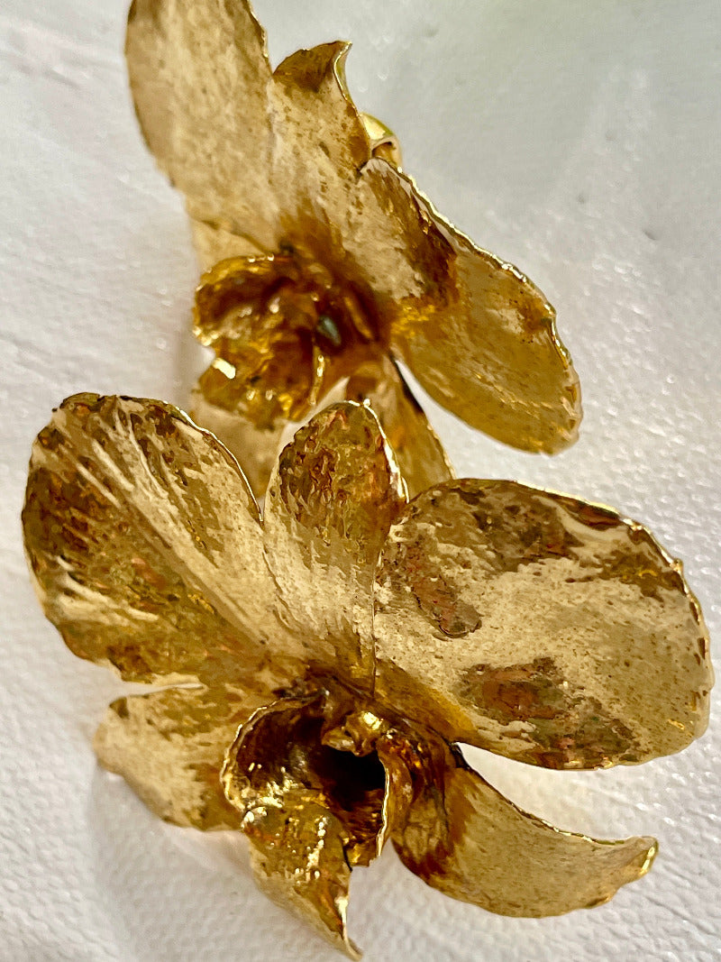 Gold Electroplated Orchid Clip-On Earrings
